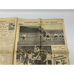 Raich Carter interest - England v Scotland 1934 Programme for the match at Wembley 14/4/1934; Tiger Mag Promotion Souvenir May 1949; Tiger Mag No.15 September 1950; Derby County Souvenir brochure Christmas 1946; Sunderland 'The Havelock' programme 1931-32 season; and two newspapers relating to Sunderland's 1937 F.A. Cup win. Provenance: By direct descent from the family of Raich Carter having been consigned by his daughter Jane Carter.