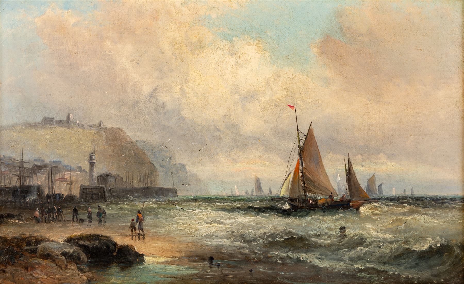 William Anslow Thornley (British fl.1858-1898): 'Off Scarborough', oil on canvas signed, titled on plaque 24cm x 40cm