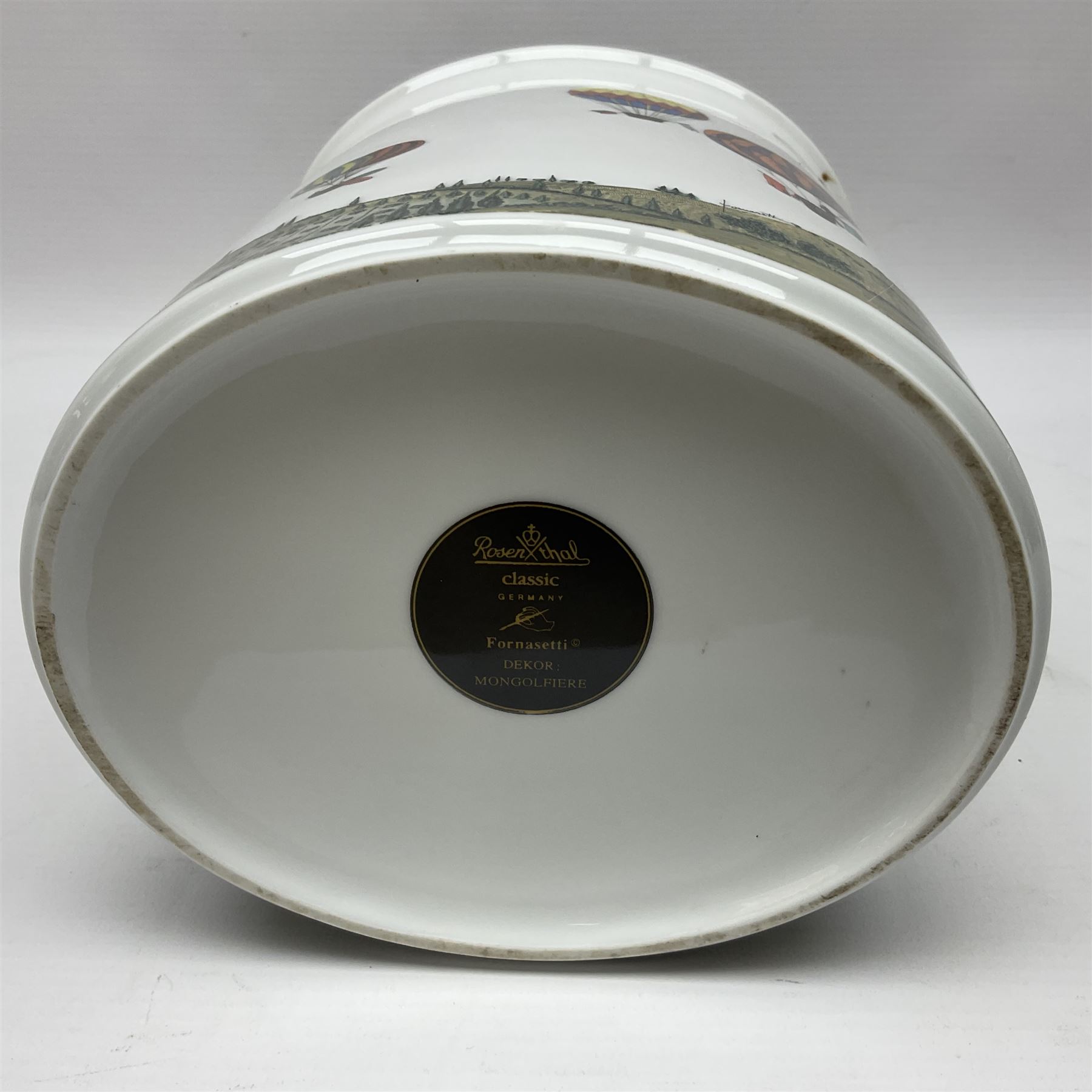 Rosenthal Fornasetti montgolfiere pattern oval vase, decorated with hot air balloons, H20cm