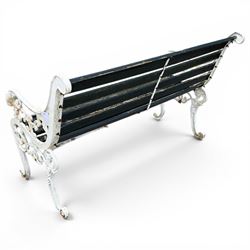 White painted cast iron slatted garden bench