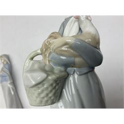 Four Lladro figures, including Girl With Cockerel no 4591, Gres Lonely no 2076 etc together with Nao figure 