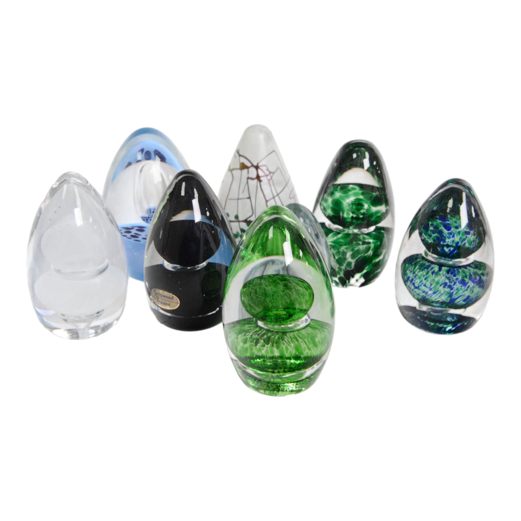 Svaja oval frosted glass paperweight, together with Caithness Distinction paperweight and other similar examples 