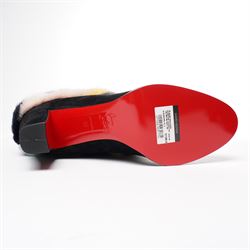 Christian Louboutin - pair of ‘Alexandra’ ankle boots, in black suede and multicoloured mink fur, with signature red lacquered soles, size 38, total boot height 23cm, unused with original box, dust bags and spare heel caps