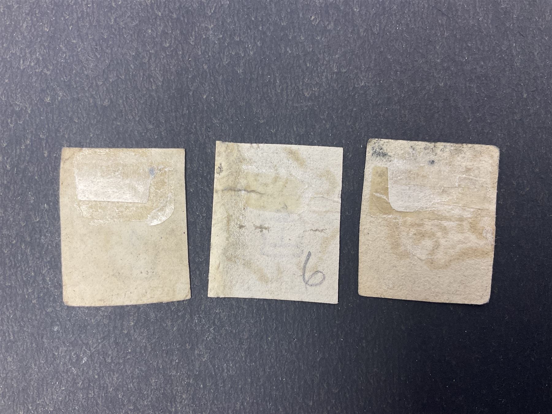 Three Great Britain Queen Victoria penny black stamps, all with black MX cancels