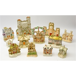 19th century and later Staffordshire buildings comprising Scarborough Castle, Shakespeare House, pastille burners, money box, other castles and buildings (12) Provenance: From a Private Yorkshire Collector  