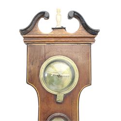 Jerome Vassalli of Scarborough - 19th century mahogany wheel barometer, the swan neck pediment above a hygrometer, thermometer, convex mirror and silvered barometer dial, with spirit level below, H  7cm