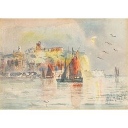 Austin Smith (British fl.1913-1928): Sailboats off Scarborough, pair of watercolours signed; together with Alfred Durham (British 19th century): Coastal Views of Scarborough, set of three watercolours heightened with white signed and one dated 1907 max 18cm x 32cm (5)
