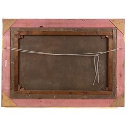 English School (19th Century): Cottage and River Landscape, oil on canvas indistinctly signed, also titled 'on the -' indistinctly verso in large gilt frame 60cm x 90cm