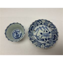 Chinese Kangxi blue and white fluted tea bowl and saucer 