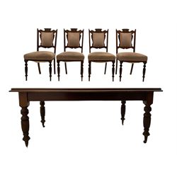 Late 19th century walnut rectangular dining table fitted with end drawer (172cm x 106cm, H72cm), and four walnut chairs with upholstered seat and backs