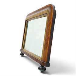 Victorian Tunbridge ware rectangular wall mirror, the moulded frame with rounded upper corners, veneered in figured walnut with geometric mosaic banding, enclosing a plain rectangular mirror plate, on projecting lower rail
