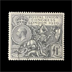 Great Britain King George V 1929 Postal Union Congress one pound stamp, used, previously mounted