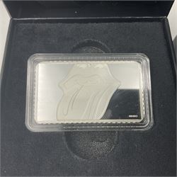 Two Royal Mail 'The Rolling Stones 60th Anniversary' fine silver stamp ingots, cased with certificates 