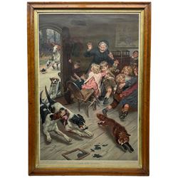 After Arthur John Elsley (British 1860-1952): 'Late for School', Victorian chromolithograph 74cm x 49cm