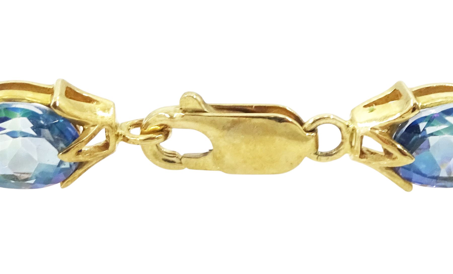 9ct gold oval cut Neptune topaz link bracelet, stamped 375, total topaz weight approx 20.00 carat
