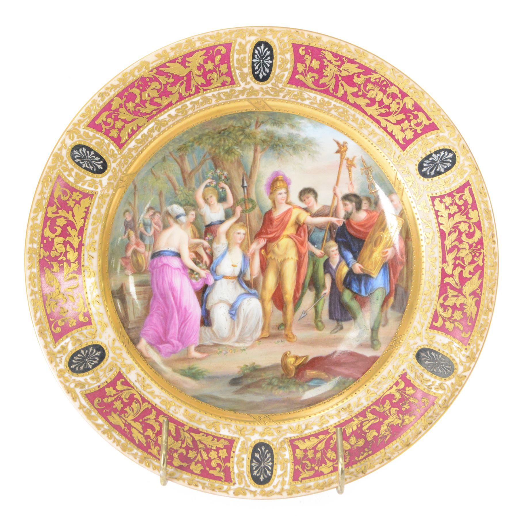 Royal Vienna style plate, decorated with neoclassica figures, signed Herman Heinkher beneath, D24cm