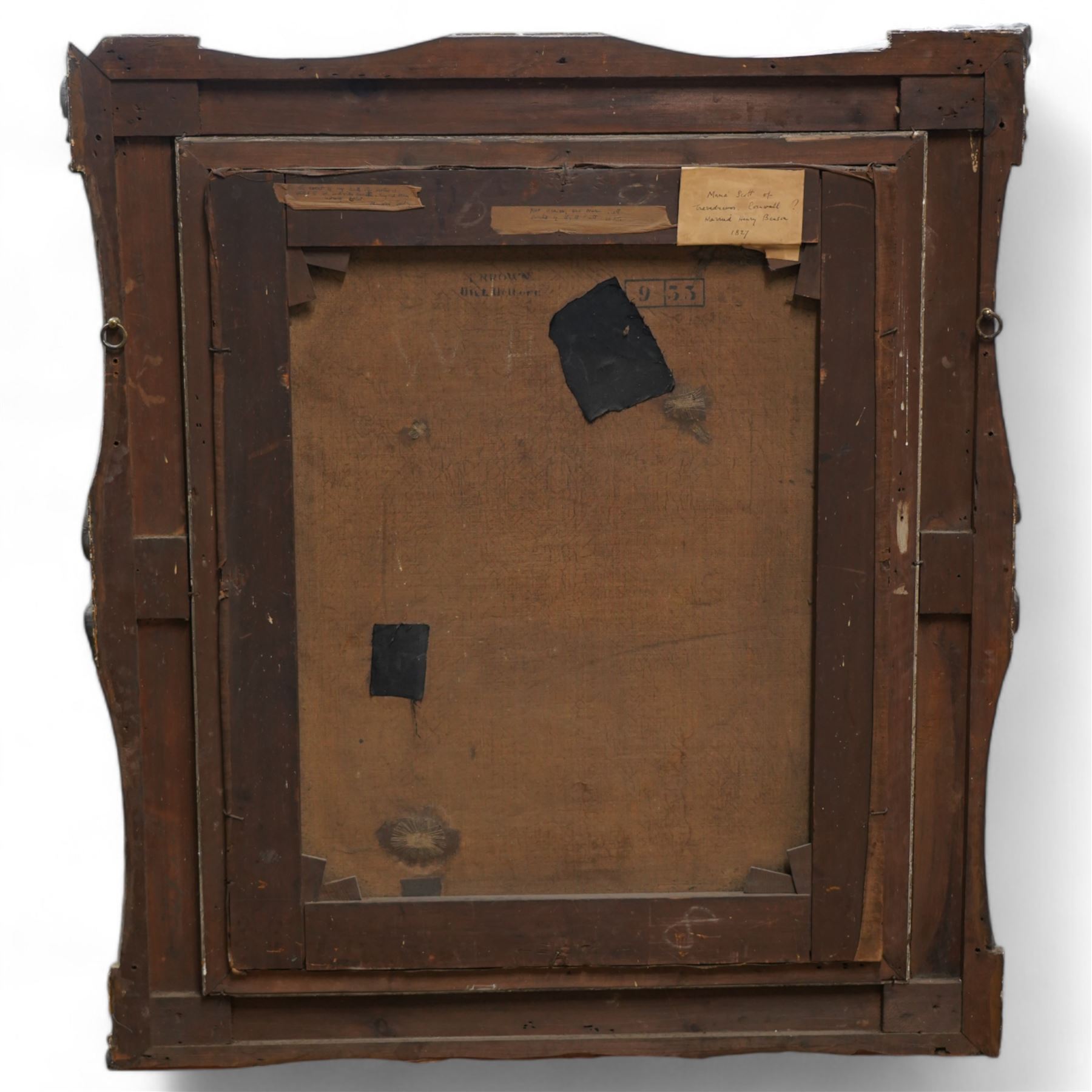 Wyatt Pratt (British early 19th century): 'Portrait of Marie Benson née Scott', Wearing a Black Gown with Lace Bonnet and Collar, oil on canvas unsigned, inscribed and dated 1835 on label verso 75cm x 62cm 
Provenance: bequeathed to Colonel Sackville Hamilton