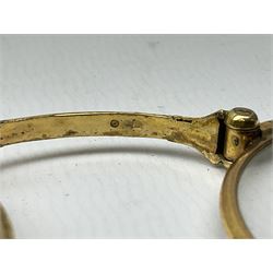 Victorian gold plated lorgnette glasses, 11cm and further set of six gold plated teaspoons stamped Sweden