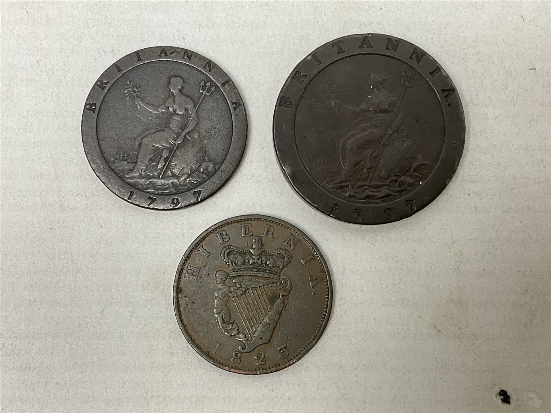 Approximately 90 grams of pre 1920 Great British silver coins, approximately 120 grams of pre 1947 Great British silver coins, George III cartwheel penny and twopence and George IV Irish 1823 penny 