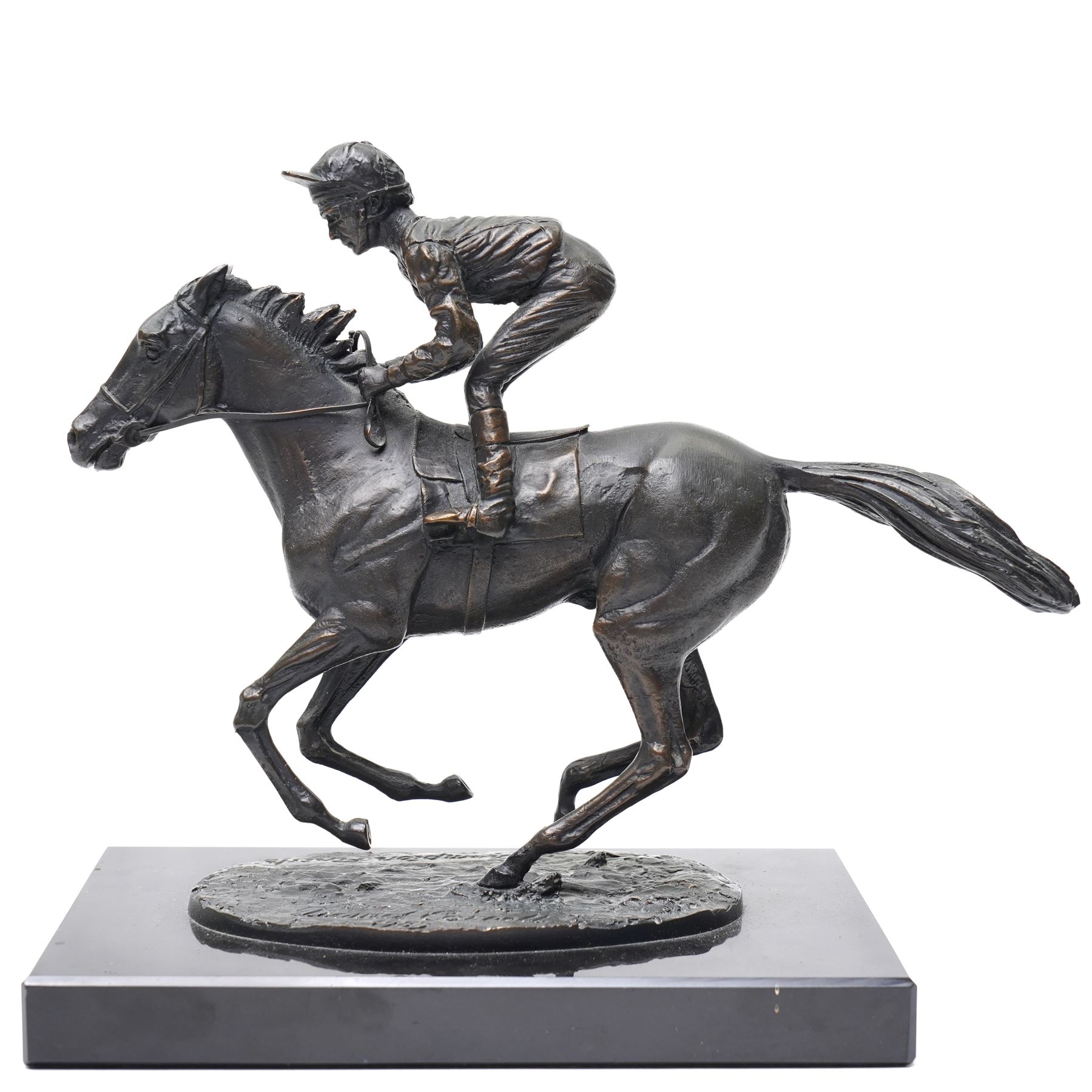 David Cornell (British 1935-): 'Champion Finish', cast bronze equestrian figure of Lester Piggott riding Nijinsky, dated 1985, H19cm