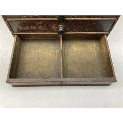 Early 20th Century Dewhurst table top chest, decorated with gilded 'Dewhurst's Sylko Machine Twist Strong Lustrous' lettering above six long drawers with names and numbers of cotton also detailed in gilt, H39cm