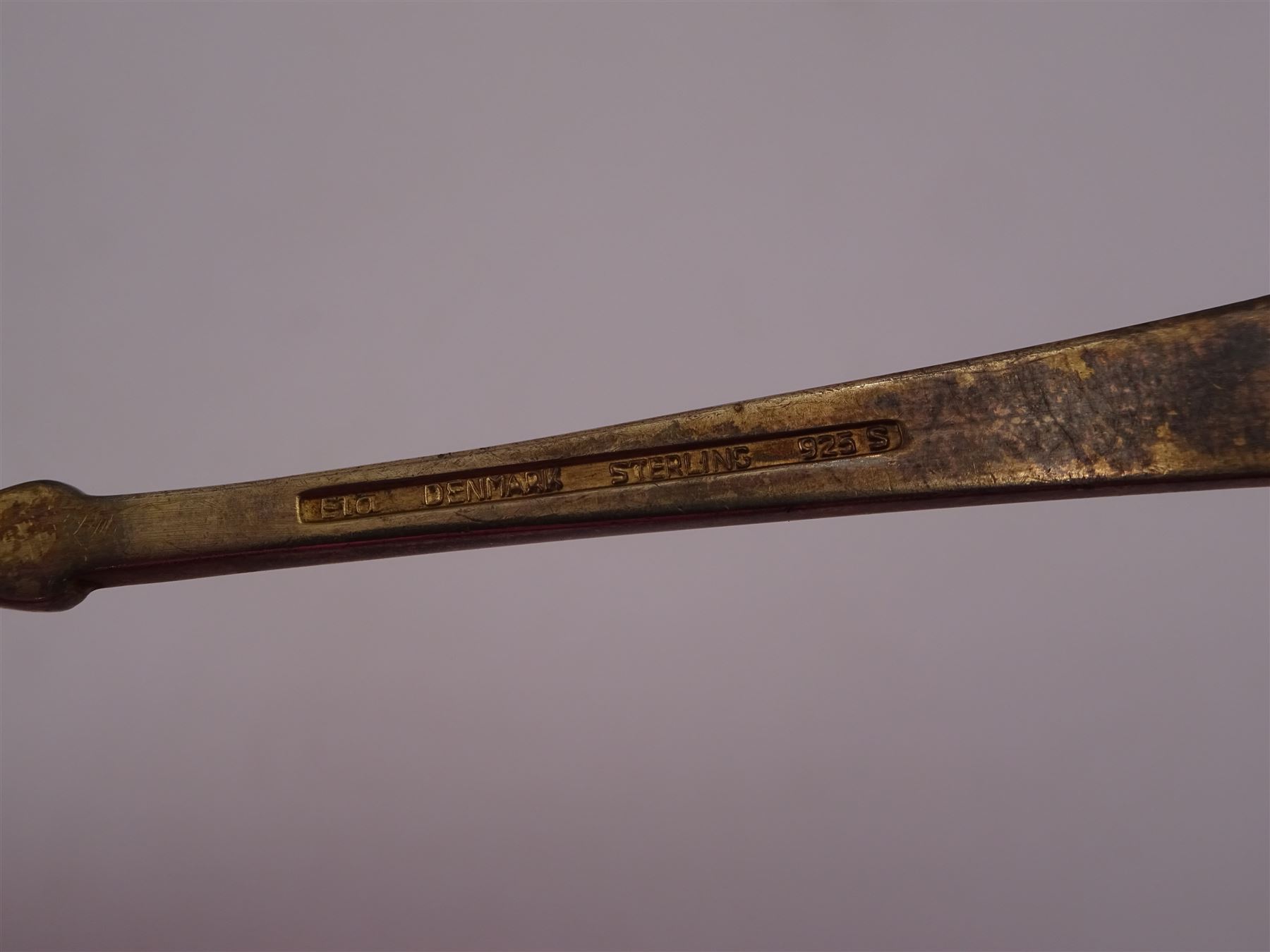 Set of six Danish silver-gilt harlequin enamel demitasse spoons with crown finials, by Egon Lauridsen, stamped ELA Denmark Sterling 925S, in fitted case