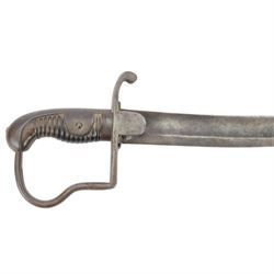 Calvary officers sword, with 81cm curved single edged blade, iron guard with side loop and fluted ebony grip, overall L95cm 