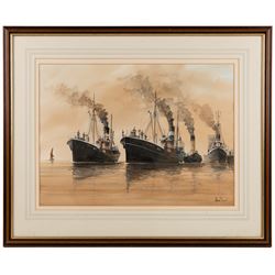 Adrian Thompson (British 1960-): Cape Barfleur and Arctic Scout Trawlers of Hull, watercolour signed 34cm x 46cm