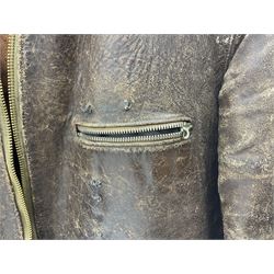 German Luftwaffe Hartmann leather jacket with tartan pocket linings, pocket zip pulls marked 'Eclair Bte.S.G.D.G.'