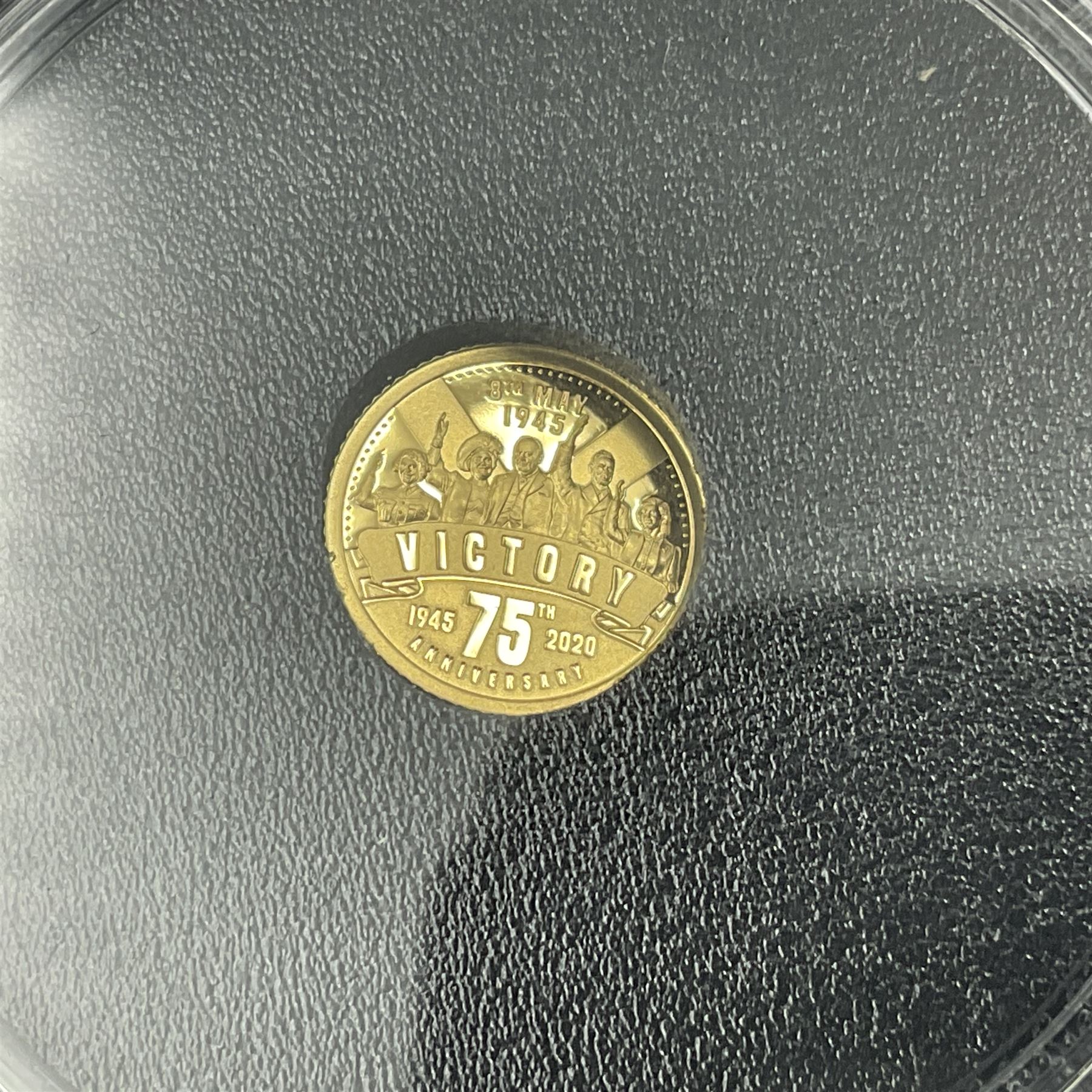 Eleven Queen Elizabeth II miniature gold coins, each being 0.5 grams of 24 carat gold, including Tristan da Cunha 2020 'Laurel', Solomon Islands 2020 '80th Anniversary of the Battle of Britain' etc, all with certificates