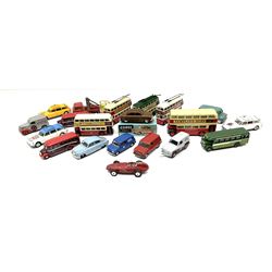 Corgi - 50th anniversary issue of first model No.200 Ford Consul Saloon, boxed; and nineteen unboxed and playworn models including three Citroen Safaris; Vanwall Racing Car; Bedford Dormobile; eight double/single deck buses and trolley buses; Jeep FC150 cherry picker etc (20)