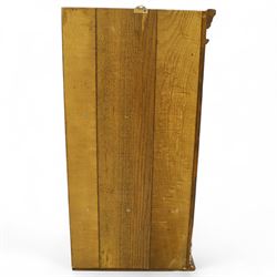 Early 20th century oak wall-mounted corner cabinet, moulded cornice above a single glazed door with six-panel astragal glazing, fitted interior with two shaped shelves