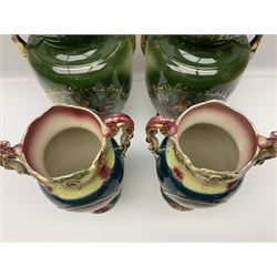 Set of four Chinese cloisonne enamel napkin rings, together with a pair of Strasburg Ware vases, a pair of similar larger continental vases and four Royal commemorative mugs