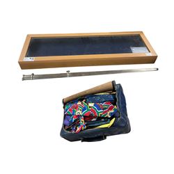 Large collection of ties, together with glass topped display case and metal scabbard, disp...