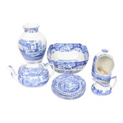 Spode blue Italian pattern, including six cups and saucers, salt pig etc 