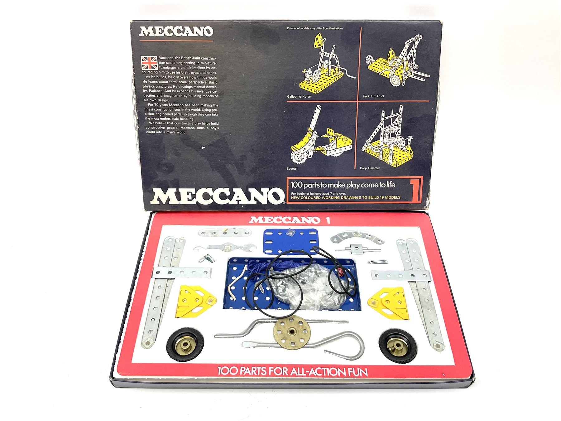 Meccano - 4M Motorised Set with instruction booklet and paperwork; No.1 Set; and No.1 Clockwork Motor; all boxed (3)