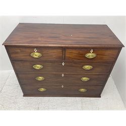 19th century mahogany chest, fitted with two short and three long drawers, bone lozenge escutcheons