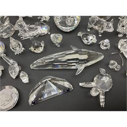 Swarovski Crystal animals, to include sheep, pigs, antelope, cockeral and hen, chicks, Pegasus, owls, giraffe, etc, together with Swarovski Crystal dancer, Isadora