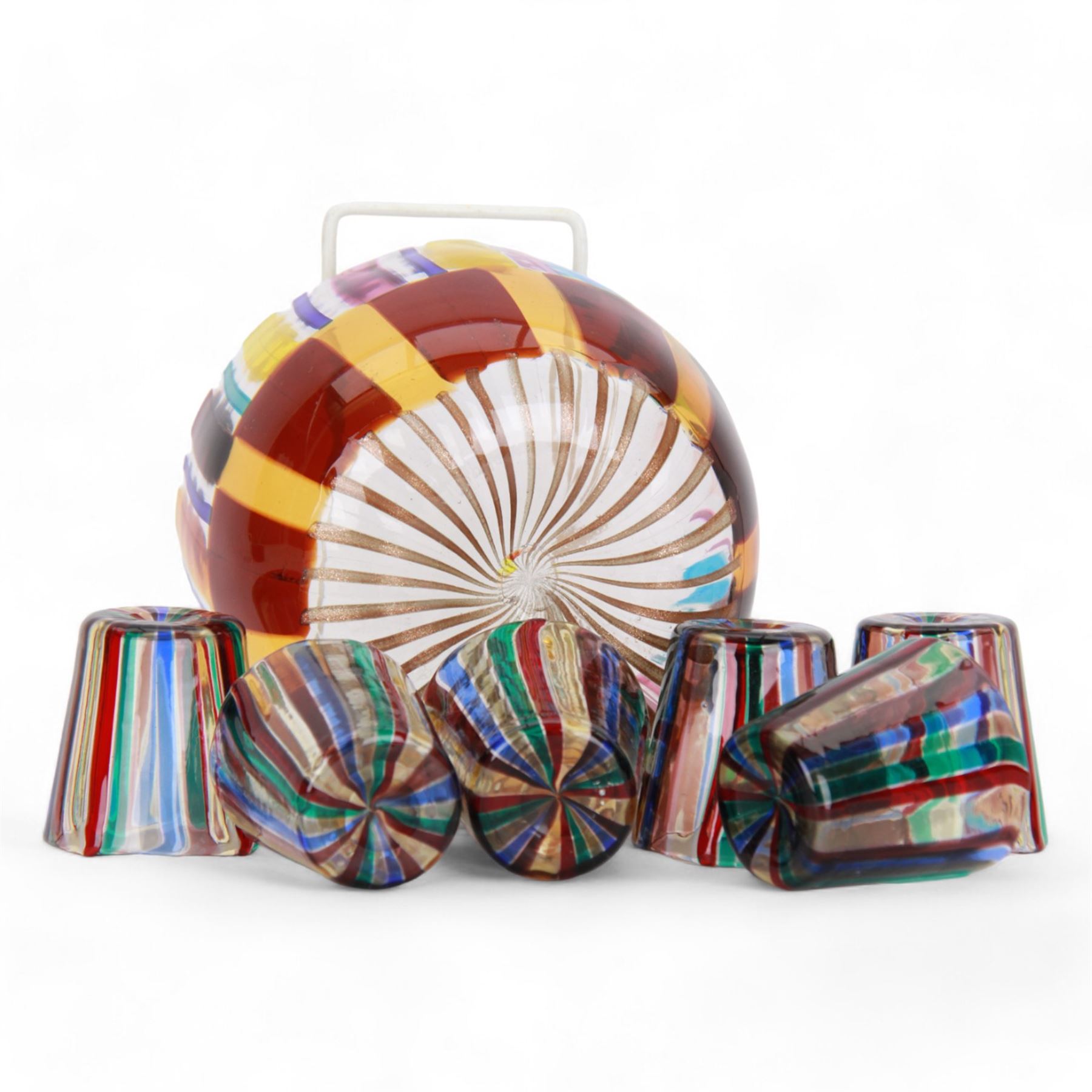Murano dish by Gabrielle Urban Signed, together with a set of six glasses by Gio Ponti