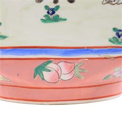Famille Rose vase decorated with panels of figures in a garden, H37cm