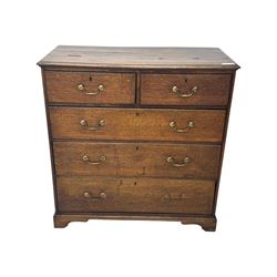 19th century oak chest, rectangular top over two short and three long drawers, on bracket feet