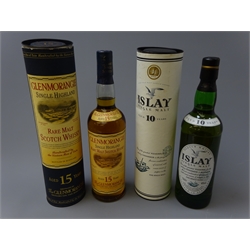  Glenmorangie Single Highland Rare Malt Scotch Whisky, aged 15 years, 43%vol, and M&S Islay Single Malt aged 10 years, 40%vol, both 70cl in tubes, 2btls  