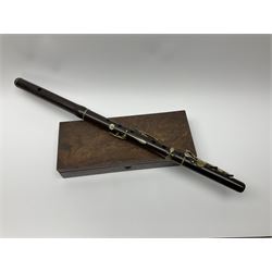 Victorian rosewood and nickel three-section flute by A. Buffet Paris, impressed 'S.R. Chappell 52 New Bond Street London 1851' L62cm; in fitted rosewood box