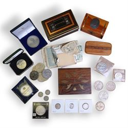 World coins, including four United States of America silver dollars, 1888, 1921, 1922, and...