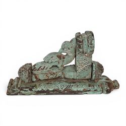Indian candle bracket, in the form of a peacock, with residual blue paint, H42cm