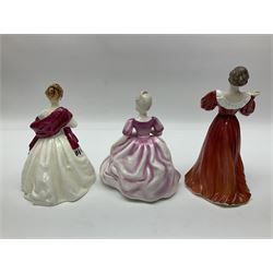 Royal Worcester figure, First Dance no 3629, together with eight Coalport figures, to include Debbie, Emily, Helen etc