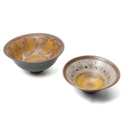 Eric and Meira Stockl of Helyg pottery, Addingham - two studio pottery bowls, larger D40cm (2)