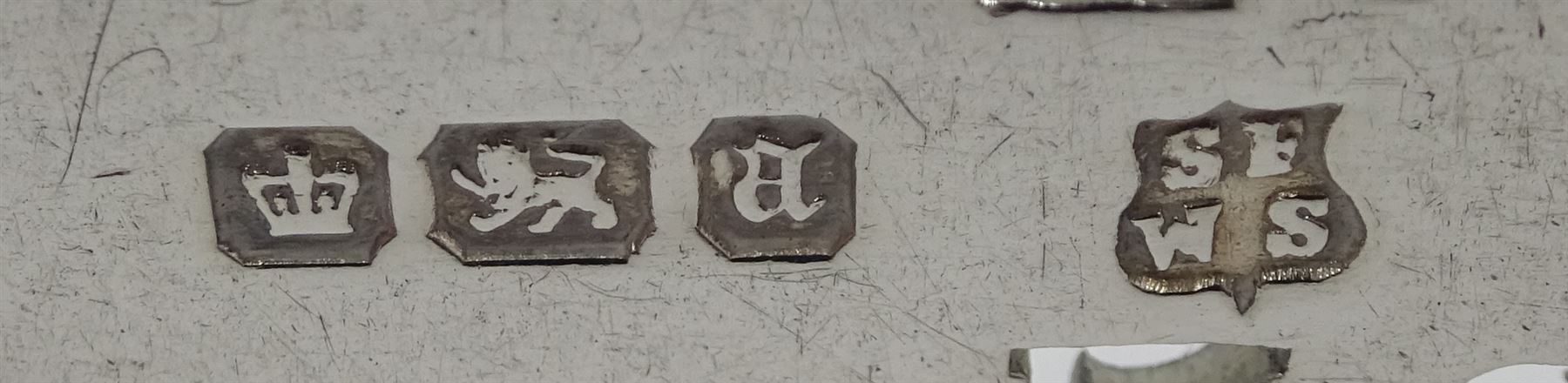 Edwardian silver christening mug by George Nathan & Ridley Hayes, Chester 1909, two silver mustard spoons markers mark P.W, Dublin 1846, six silver napkin rings, silver pierced and engraved picking fork and other flatware, all hallmarked, approx 13.8oz