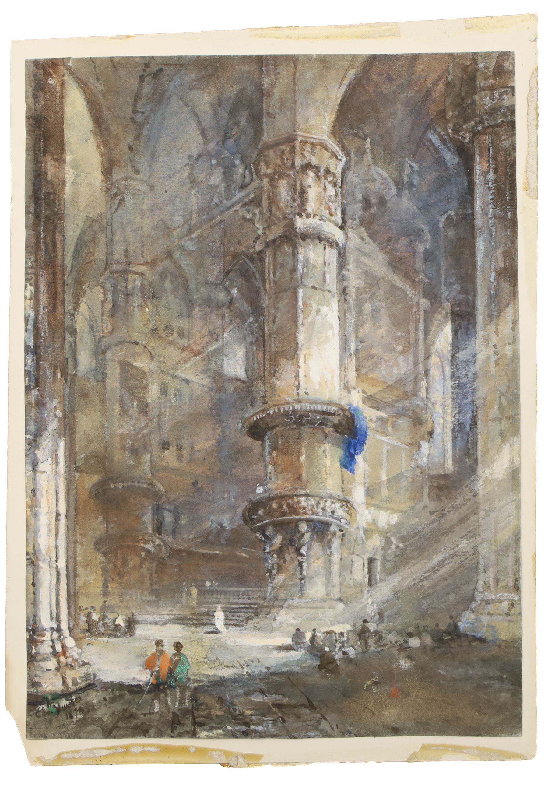 Charlotte Elizabeth Vawser RA (British fl. 1837-1875): Interior of a European Cathedral - possibly Lyon, watercolour faintly signed and dated 1870, 22cm x 16cm (unframed)
Notes: Vawser was the Daughter of fellow watercolourist George Richard Vawser. She lived in London and Derby and exhibited at the Royal Academy, the British Institution and the Society of British Artists during her career.