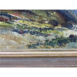 William B Dealtry (British 1915-2007): 'Autumn on the Hills', oil on board signed, labelled verso 21cm x 41cm